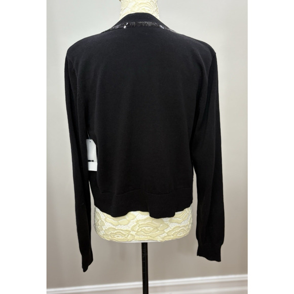 Jason Wu Large Black Cropped Open Front Sequin Cardigan Sweater Classic‎ NWT - Picture 3 of 13